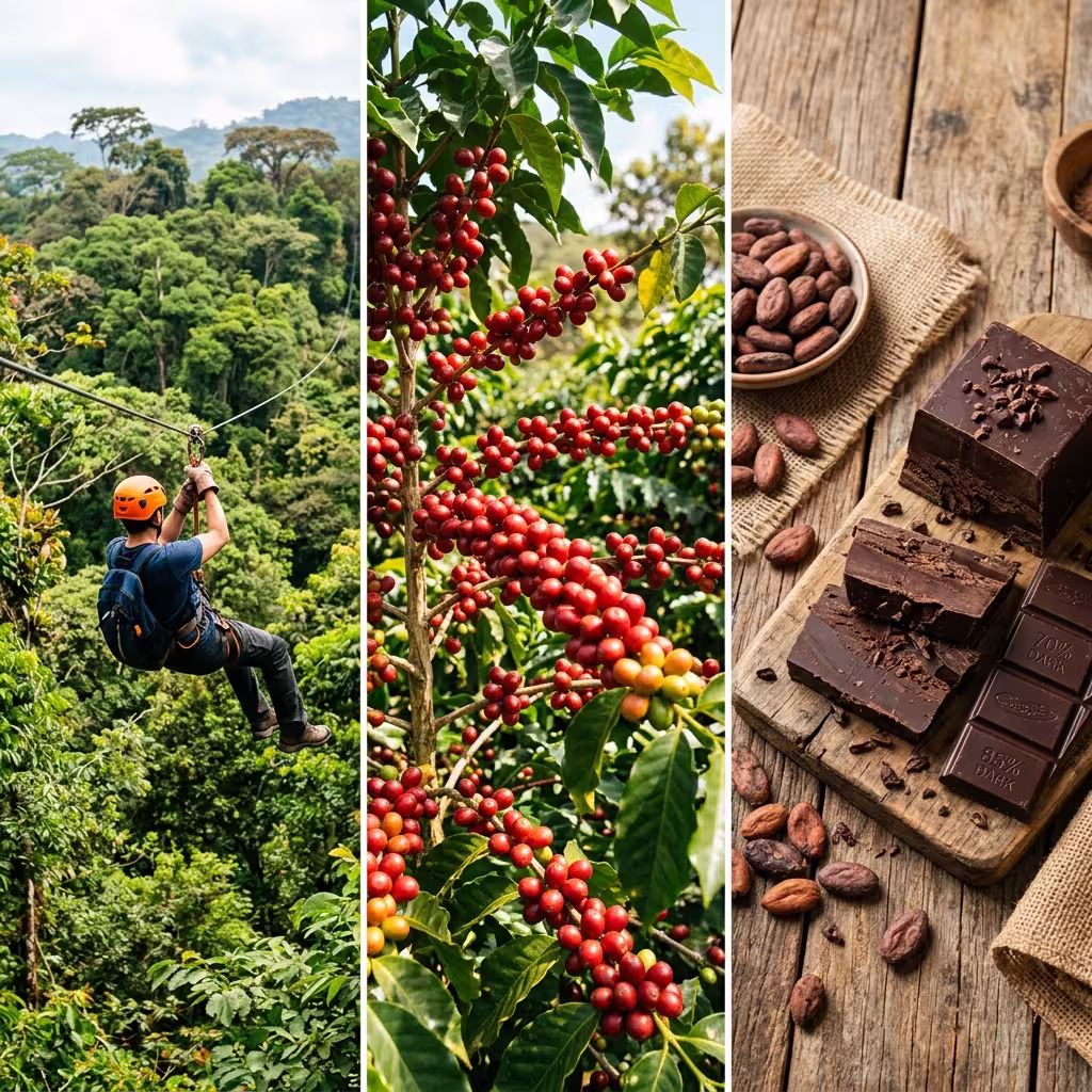 Interactive organic coffee and chocolate cultural farm experience combined with exciting treetop zip line adventure
