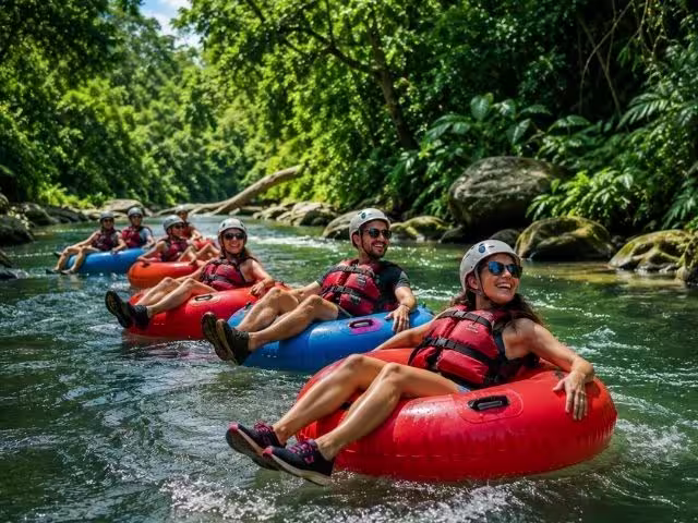 River tubing adventure down active rapids in La Fortuna Costa Rica