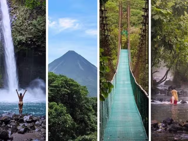 Volcano hike, waterfall visit, hanging bridges walk, and hot springs full day combo