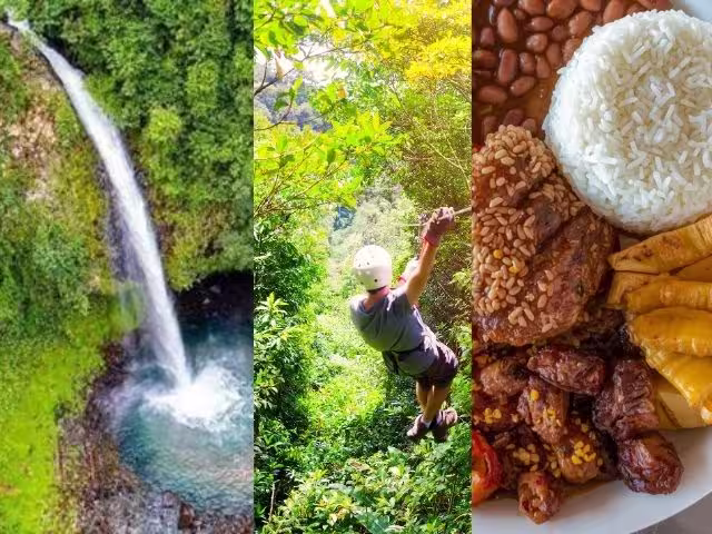 Zip line tour combined with La Fortuna waterfall swim and traditional Costa Rican lunch